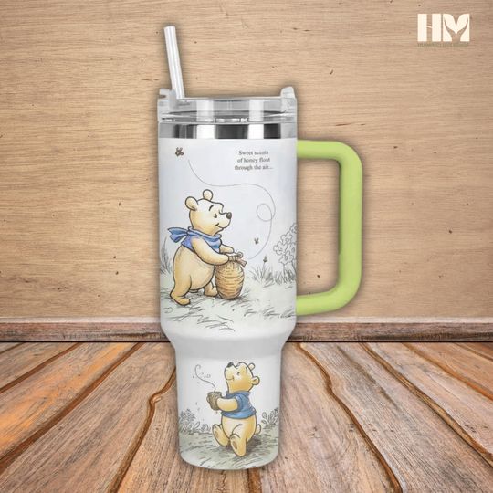 Winnie The Pooh 40oz Tumbler, Bear And Honey Stainless Tumbler, Disney Pooh Tumbler Cup, Disney Fan Gift, Magic Kingdom Tumbler