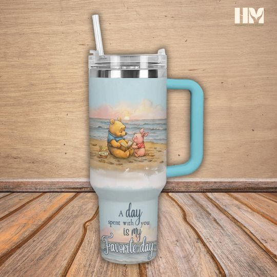 Winnie The Pooh 40oz Tumbler, Pooh Reading Time Tumbler Cup, Piglet Pig Stainless Tumbler, Disney Character Drinkware Tumbler, Disney