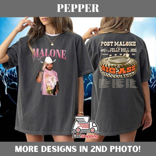 Comfort Colors Post Malone Double Sided T-Shirt, Cowboy Posty Shirt, Big Ass Stadium Tour, Posty and Jelly Roll 2025 Tour