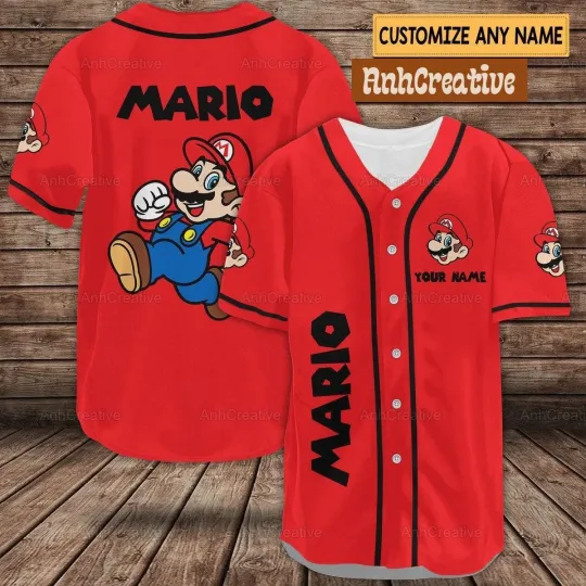 Custom Mario Baseball Jersey Super Mario Shirt Mario Game Basketball Jersey