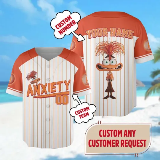 Custom Anxiety Inside Out Baseball Jersey Inside Out Baseball Jersey