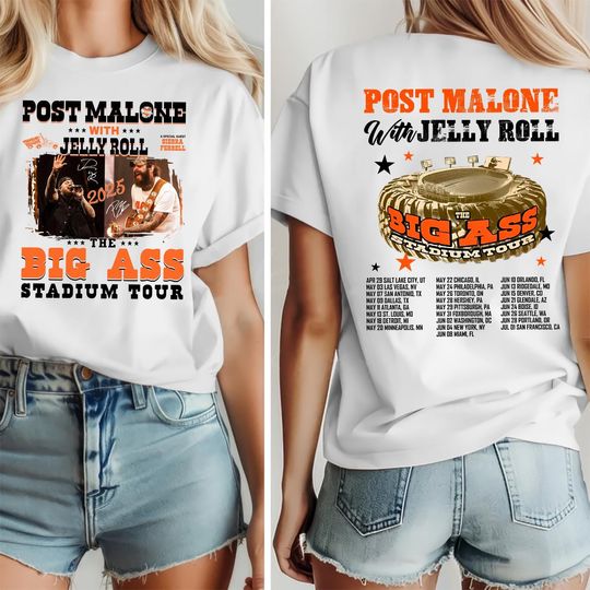 Post Malone Jelly Roll Shirt, Concert Tour Music Western 2025 Shirt, Post Malone Tour, Big Ass Stadium Tour, Posty 2025 Tour,Jelly Roll Tour
