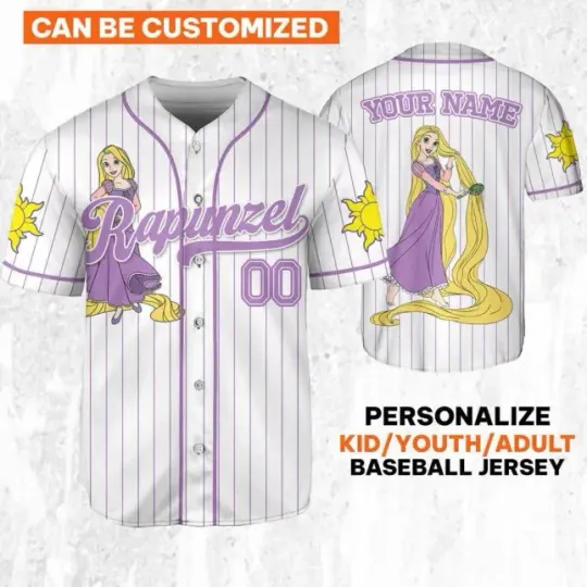 Custom Disney Princess Rapunzel Tangled Baseball Jersey