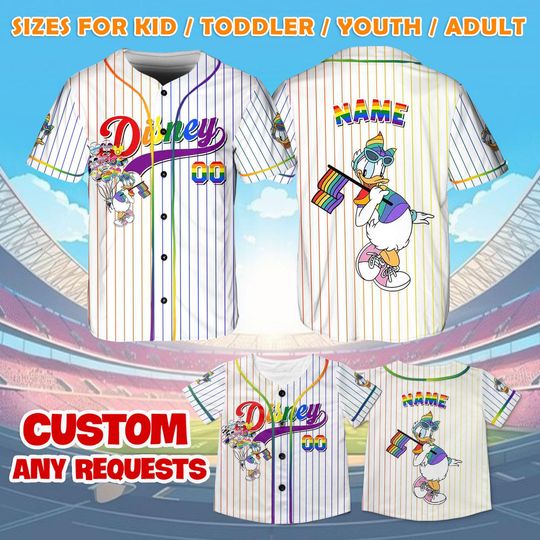 Daisy Rainbow Jersey Shirt, Mickey and Friends Pride Baseball Jersey, Daisy Duck Cosplay, Disney Trip Shirt, Magic Kingdom Shirt, QJ68