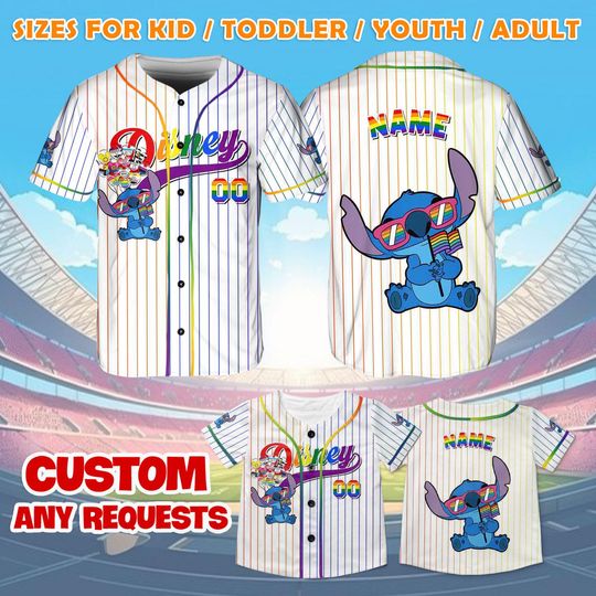 Disney Stitch Rainbow Jersey Shirt, Lilo And Stich Pride Baseball Jersey, Stitch Cosplay, Disney Pride Month Shirt, LGBTQ Support, QJ68