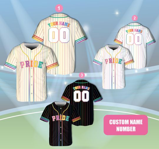 Custom Name Pride Month Baseball Jersey, Personalized Rainbow Striped Baseball Jersey, Baseball Uniform For Gay, Lesbian, LGBTQ+ Community