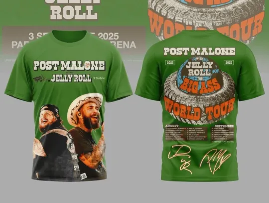 Post Malone With Jelly Roll World Tour 2025 Signature 3D T-Shirt