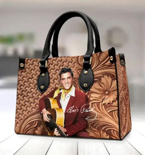 King Of Rock Elvis Presley Leather Handbag, Music Lover Leather Bag, gift Women