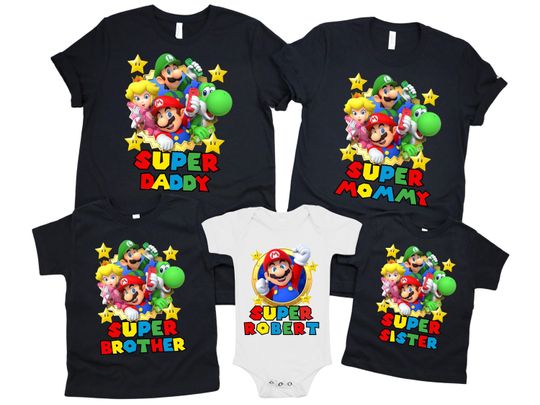 Custom Mario Birthday Shirt, Mario family shirt, Personalize Super Mario Family Shirts, Level Up Birthday Shirt, Custom Super Mario Shirt