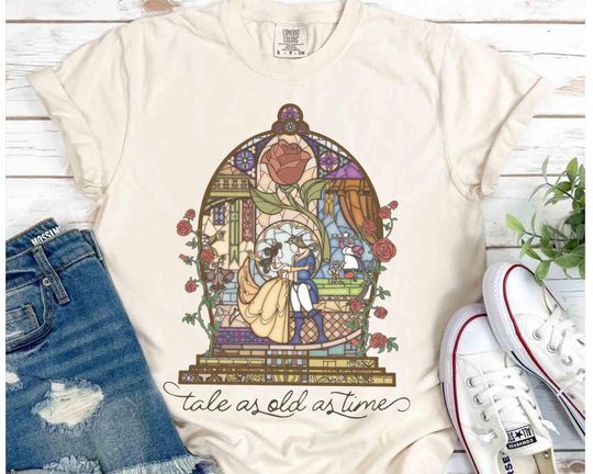 Discover Disney Beauty & The Beast Stained Glass Shirt, Tale as Old as Time Shirt, Belle Princess Tee, Magic Kingdom Disneyland Family Vacation Trip