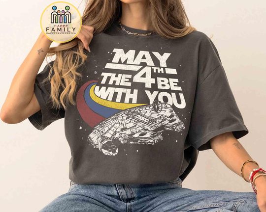 May the 4th Be With You Millennium Falcon Ship Three Stripes Retro Shirt, Star Wars Day Tee, Disney Hollywood Studios Galaxy's Edge Trip