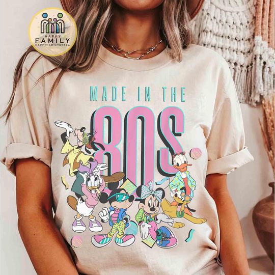 Discover Retro 80s Mickey and Friends  T-Shirt, Vintage 80s Style Disney Tee, Girls Trip 2025 Shirt, WDW Disneyland Family Vacation Tee