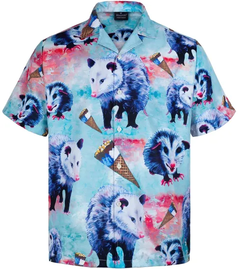 Cream Opossum Hawaiian Shirt for Men Funny Button Down Shirt Men Summer Short...