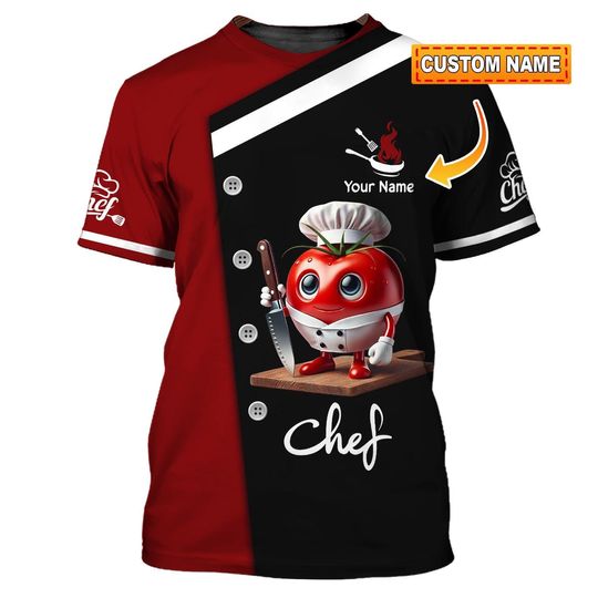 Custom Chef 3D T-Shirt - Personalized Culinary Apparel Featuring Tomato Chef Design - Perfect Gift for Cooks and Food Lovers
