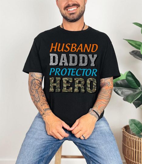 Husband Daddy Protector Hero Shirt, Funny Shirt Men Dad Shirts, Funny Dad Shirts, Husband Gift, New Dad Gift, Father's Day T-Shirt
