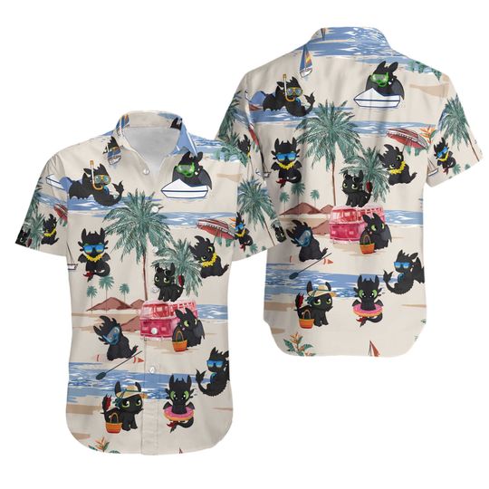 Toothless Button Shirt/Shorts, Toothless Hawaiian Shirt, Dragon Beach Shorts Men, How To Train Dragon Tee, Animal Aloha Shirt Men Women
