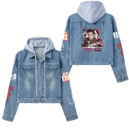 Discover ELV Hooded Denim Jacket, Christmas Elvis Presley Jacket, Elvis Denim Jacket Women, Elvis Presley Denim Jacket Men, Presley Jean Coat