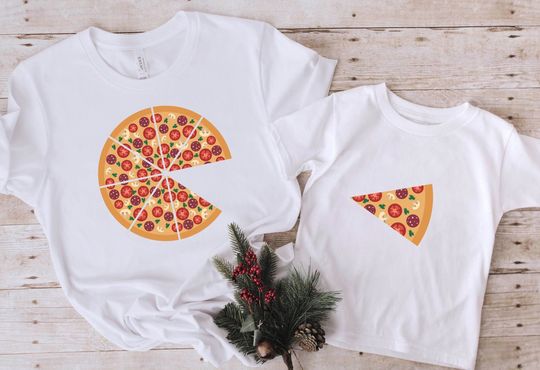 Parent-Child Pizza T shirt, Matching Family Shirts, Pizza Shirts, Christmas Gift, Fathers Day Gift, Men Father Daughter Dad Mom Shirt.