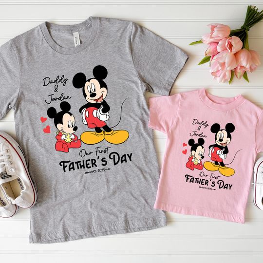 Personalized Our First Father's Day Shirt, Daddy & Me Minnie Mickey Outfit, Disney Father's Day Gift, Daddy and Baby Girl, Dad and Son Tee