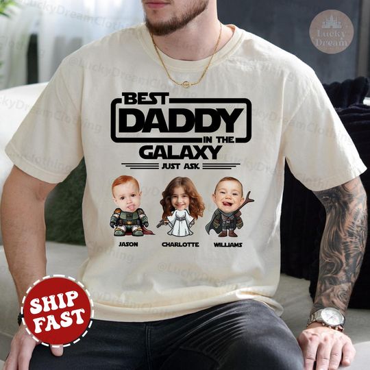 Personalized Star Wars Dad Shirt with Kids Name & Photo Shirt, Matching Father Son Star Wars Shirt, Father's Day Star Wars Shirt, Funny Tee