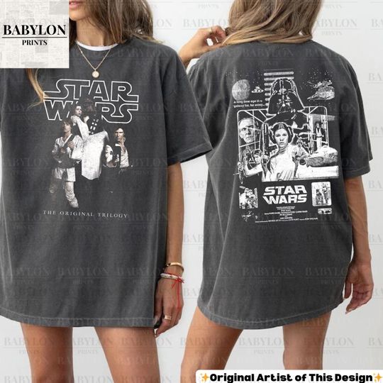 Vintage Star Wars Double Sided T-Shirt, Original Trilogy Design, A New Hope, Luke Skywalker, Darth Vader, Leia