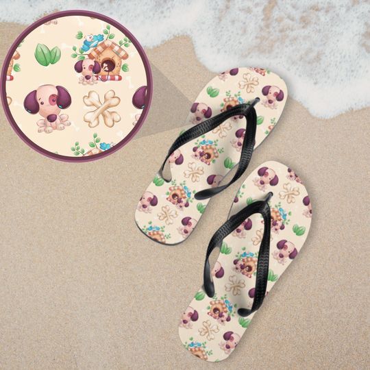 Cute Puppy Flip Flops - Dog Bone Pattern Sandals
