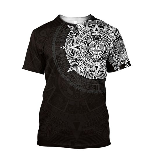 Discover Unisex Aztec Calendar T-shirt, Aztec T-shirt, Premium Aztec Mexico Shirts, 3D Full Printed Aztec Shirt, Mexico Shirt, Gift For Men, Family