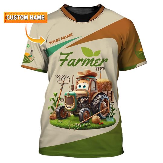 Custom Farmer 3D T-Shirt - Personalized Farming Apparel with Tractor Design - Unique Gift for Farmers & Agriculture Lovers