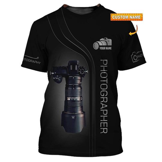 Discover Custom Photographer 3D T-Shirt - Personalized Camera Lens Design Shirt for Photography Enthusiasts - Perfect Gift for Photographers