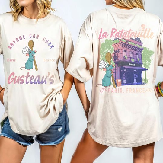 Two Sided Remy Little Chef La Ratatouille Paris France T-shirt, Gusteaus Anyone Can Cook Tee, Disney Mouse Chef Shirt, Disneyland Trip