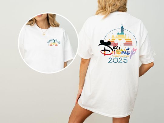 Disneyland 2025 T-Shirt for Adults and Kids, Family Vacation Trip Matching Tops Shirts, Front and Back Print Magic Castle, Disneyland Paris