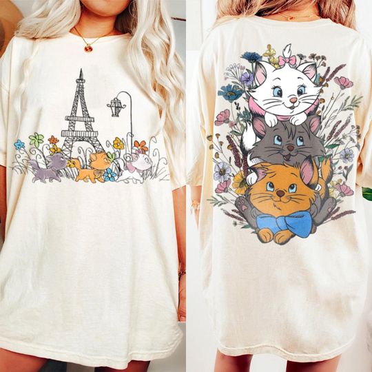 Aristocats Paris Floral Flower Pastel Comfort Color T-Shirt, Trending Unisex Tee, Disneyland Vacation Trip Gift 2025