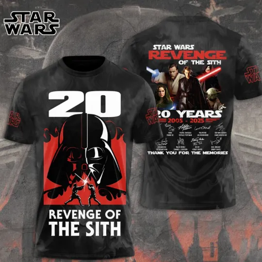 Star Wars 20 Years 2005-2025 Revenge Of The Sith 3D T-Shirt For Fans