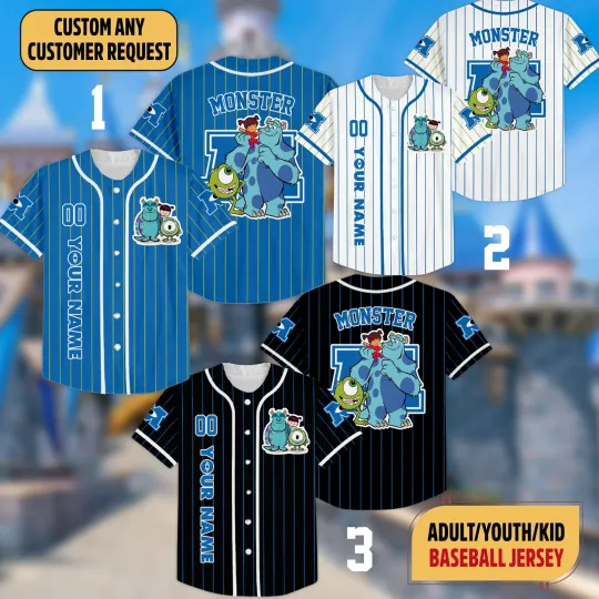 Personalize Monsters University Custom Kids Youth Adult Disney Baseball Jersey