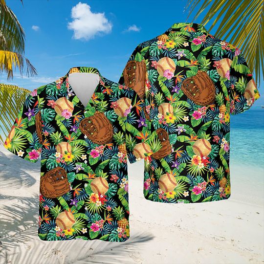 Discover Baseball Flower Hawaiian Shirt, Game Day Hawaiian Shirt, Gift For Baseball Lovers, Baseball Player Shirt, Father's Day Gift