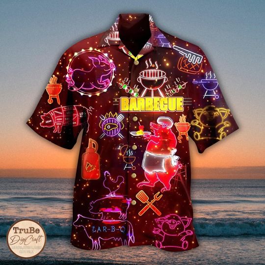 Neon Barbecue Grill Hawaii Shirt, BBQ Party Aloha Summer Shirt, 3D Hawaiian Aloha Shirt, Hawaii Shirt for Men and Women, Father's Day Gift