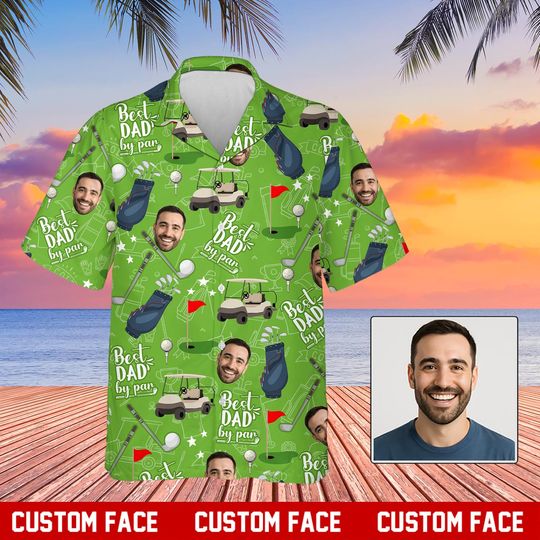 Discover Personalized Best Dad Golf Hawaiian Shirt with Custom Face, Funny Golf Shirt for Dad, Fathers Day Gift for Golf Lover, Custom Dad Shirt