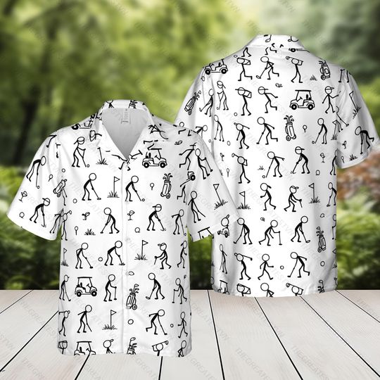 Golf Stick Figure Hawaiian Shirt, Golf Sport Summer Aloha Shirt, Lightweight Short-Sleeve Button-Up, Gift for Golf Players,Golf Lovers Shirt