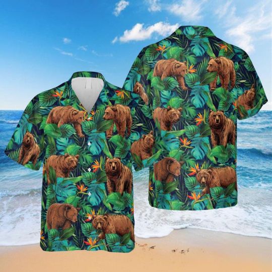 Discover Tropical Bear Green Hawaii Shirt, Bear Hawaiian Shirt, Animal Lover Gift,  Vacation Shirts For Men Women, Father's Day Gift