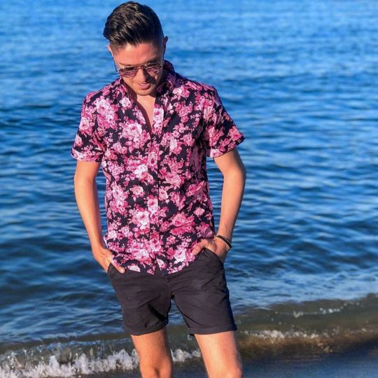 Mens and Boys Short Sleeve Shocking Pink Rose Shirt | Salamander Shirts | Father Son Matching | Father's Day / Birthday Gift