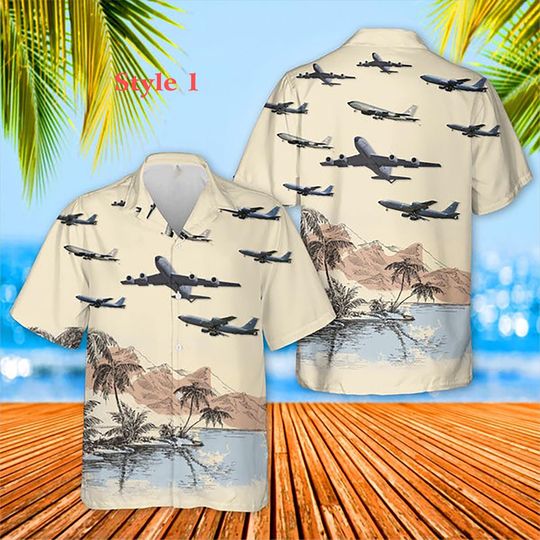 US Air Force Arizonna Air National Guard Boeing KC-135R Stratotanker Aircraft Graphic Print Hawaiian Shirt, Retro Aviation Aloha Shirt
