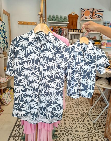 Father and son matching shirts - Grey Palm, Father and Son Outfit, Hawaiian shirts, dad and son shirts, Daddy & Me Outfit, Father's Day Gift