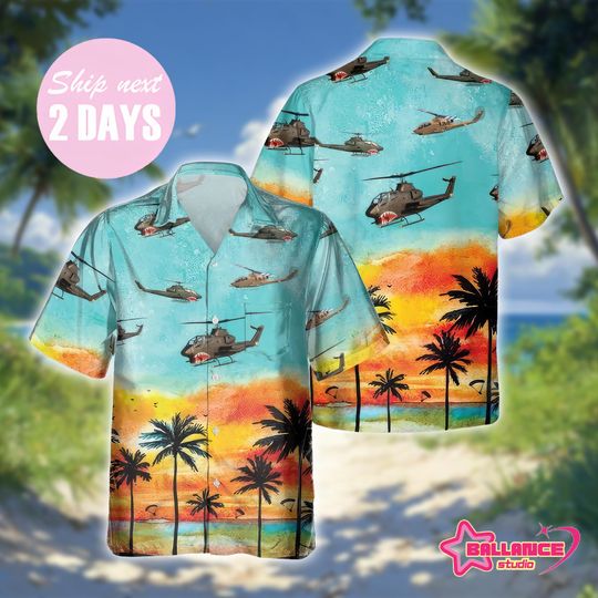 Ah-1S Cobra Gunship Ah1S Army Hawaiian Shirt, Hawaiian Shirt for Men Dad Veteran, Patriot Day, Aircraft Shirts