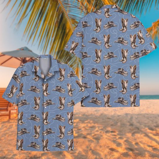 Retro Cowboy Pattern Hawaiian Shirt, Howdy Western Aloha Shirt, Lightweight Short-Sleeve Button-Up, Cowboy Lovers Shirt, Western Vibes Gift