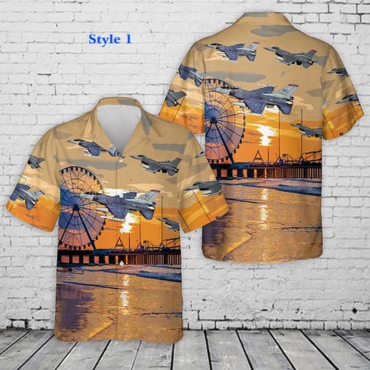 Hawaiian Shirt with F-16 Fighting Falcons, New Jersey Air National Guard  Patriotic Military Aircraft Design, Veteran Hawaii Shirt