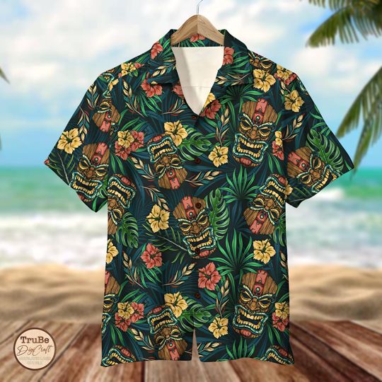 Limited Tropical Tiki Hawaiian Shirt Men Women Kid Youth, Hibiscus And Tiki Mask Shirt Summer Beach Aloha Short Sleeve Shirt, Tiki Holiday
