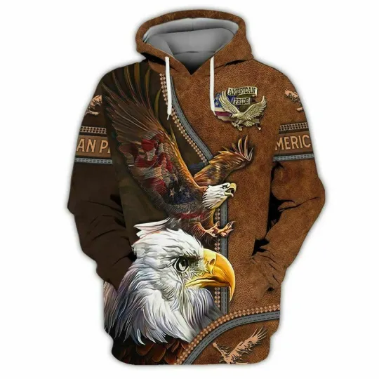 Eagle American Pride Leather Pattern 3D HOODIE All Over Print Fathers Day Gift