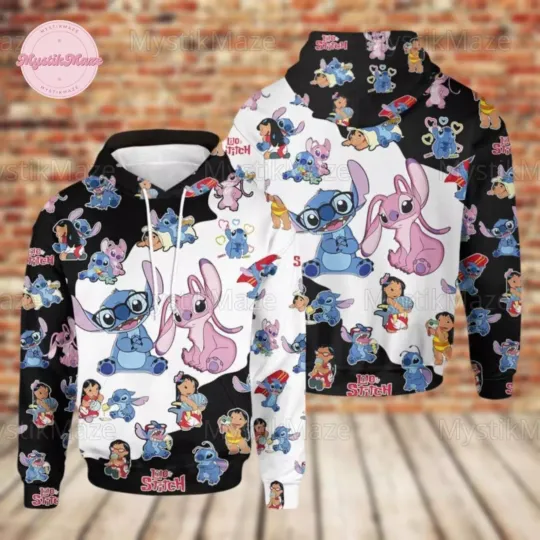 Stitch And Angel 3D HOODIE US Size All Over Print Father Day Gift