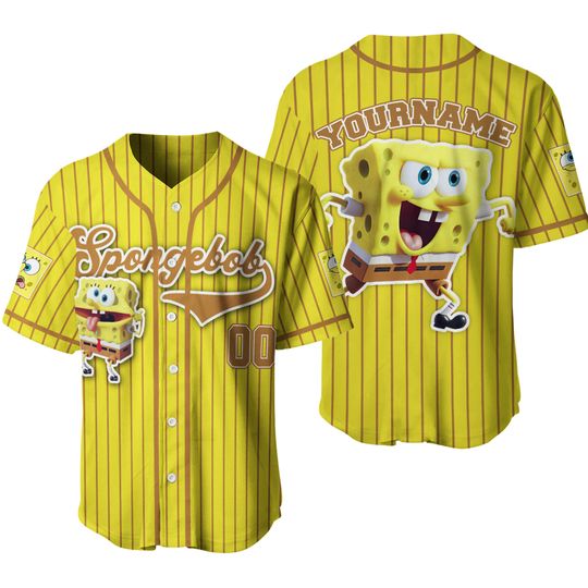 Personalized The SpongeBob SquarePants Movie Baseball Jersey, SpongeBob Custom Printstripe Baseball Jersey, The SpongeBob Lovers