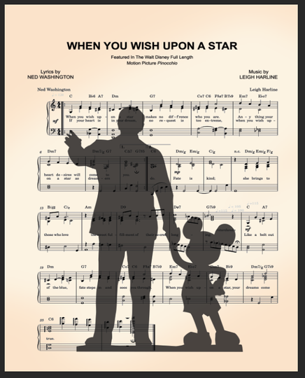 Discover Walt Disney and Mickey Mouse Partners When You Wish Upon A Star Sheet Music Art Print
